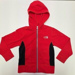 The North Face Boys XS 6T Red Black Fleece Full Zip Hooded Jacket Sweater Spring